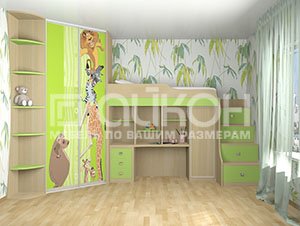 Угловой шкаф с кроватью в детской, фотография